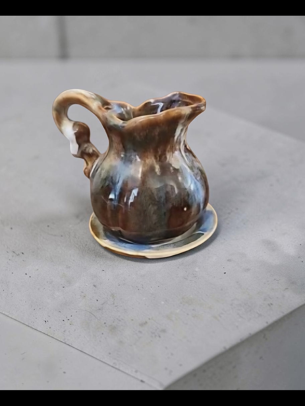 Vintage Glazed Pottery Pitcher Creamer Petite 3.5" Li Artist!